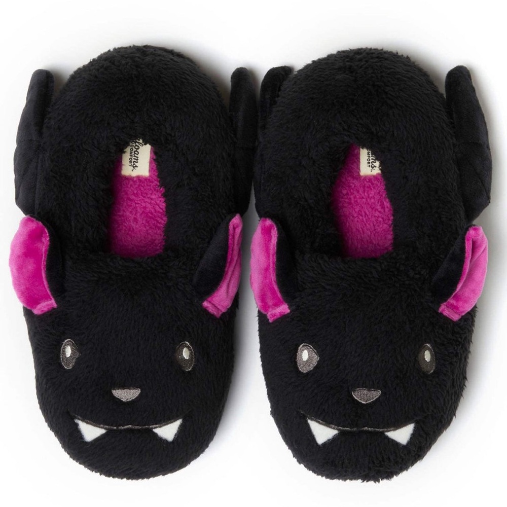 DEARFOAM Unisex Adult Purple & Black Bat Critter Closed Back Memory Foam Slipper
